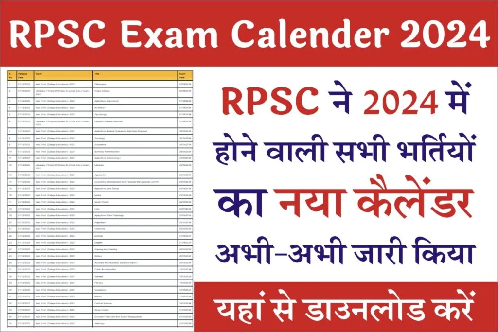 RPSC Exam Calendar 2024 आरपीएससी एग्जाम कैलेंडर 2024 जारी, यहां से चेक